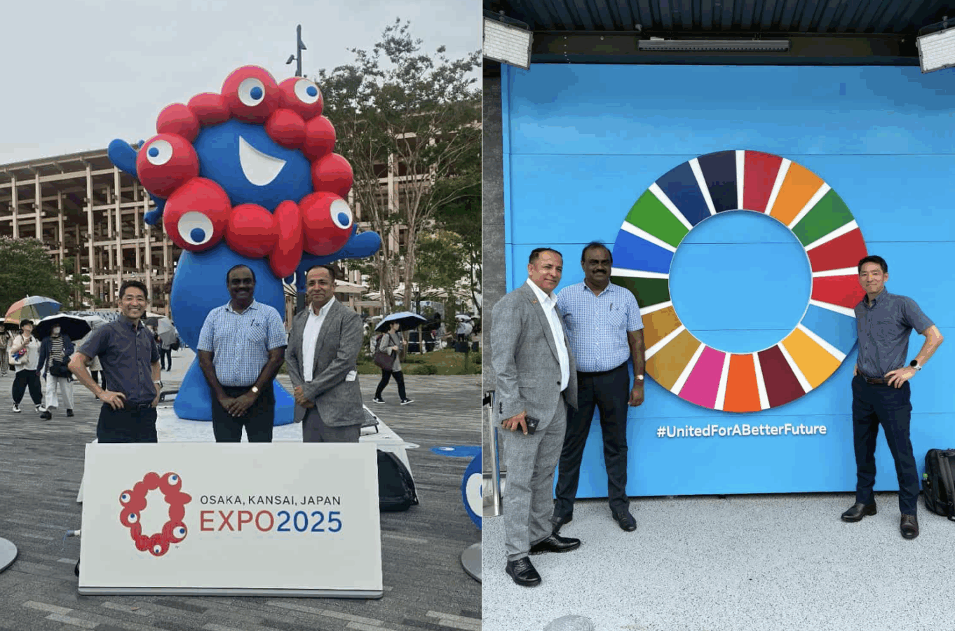 万博の前でみゃくみゃくと撮影